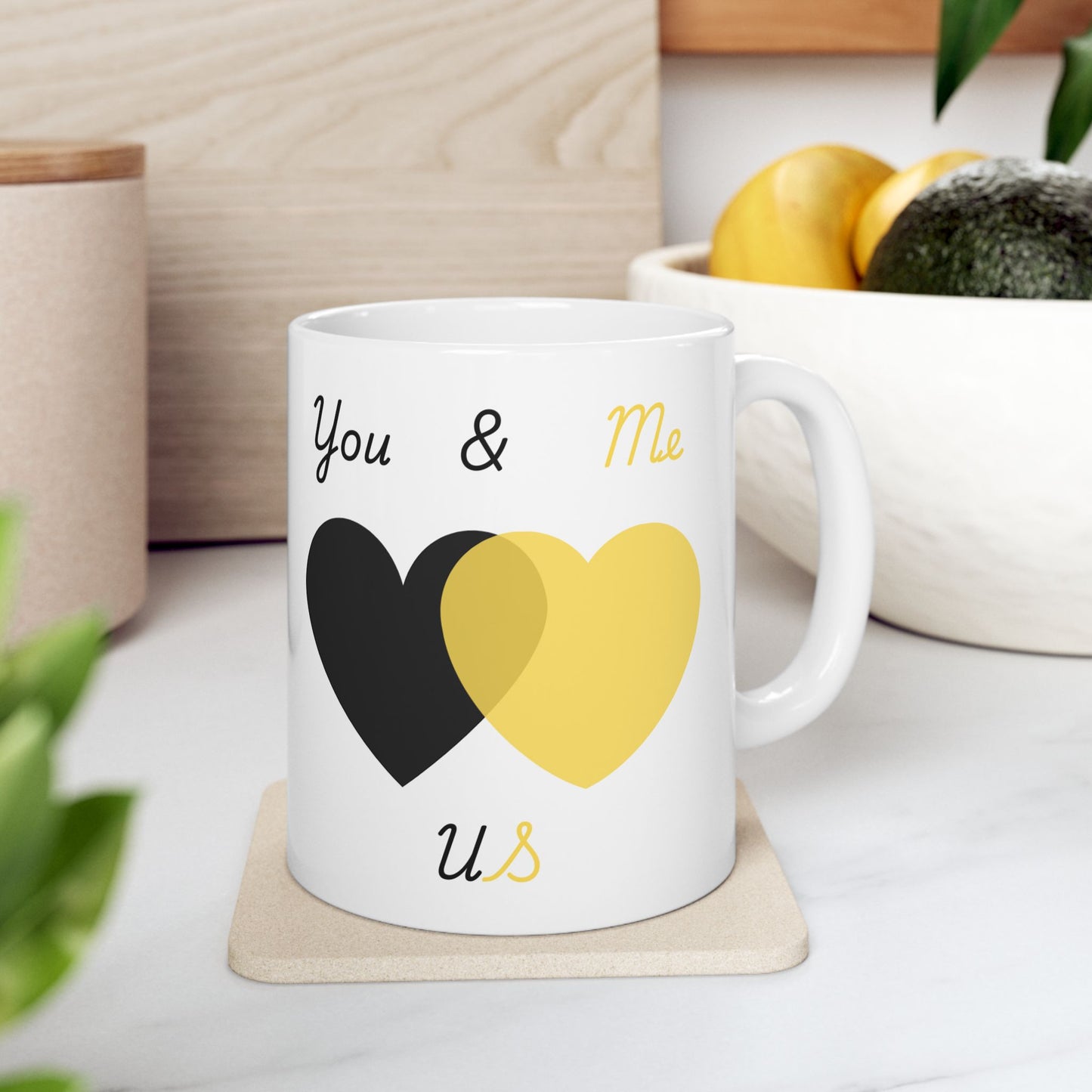 Black and Yellow You & Me = US Heart Ceramic Mug - Perfect for Gifts and Celebrations