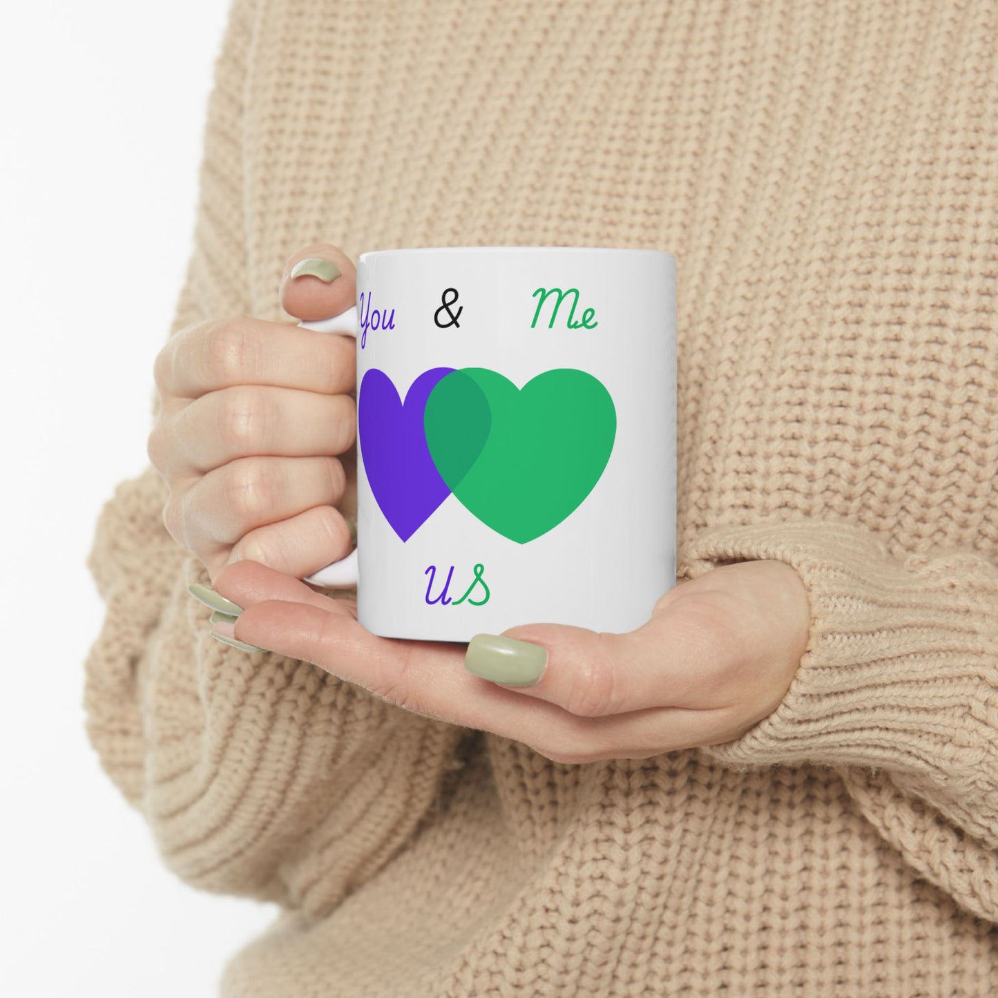 Purple and Green You & Me = US Heart Ceramic Mug - Perfect for Gifts and Celebrations