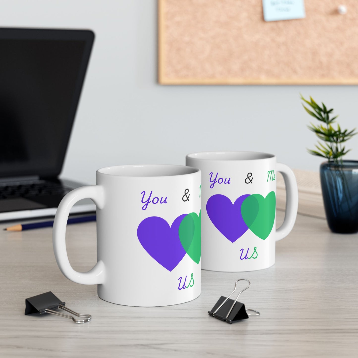 Purple and Green You & Me = US Heart Ceramic Mug - Perfect for Gifts and Celebrations