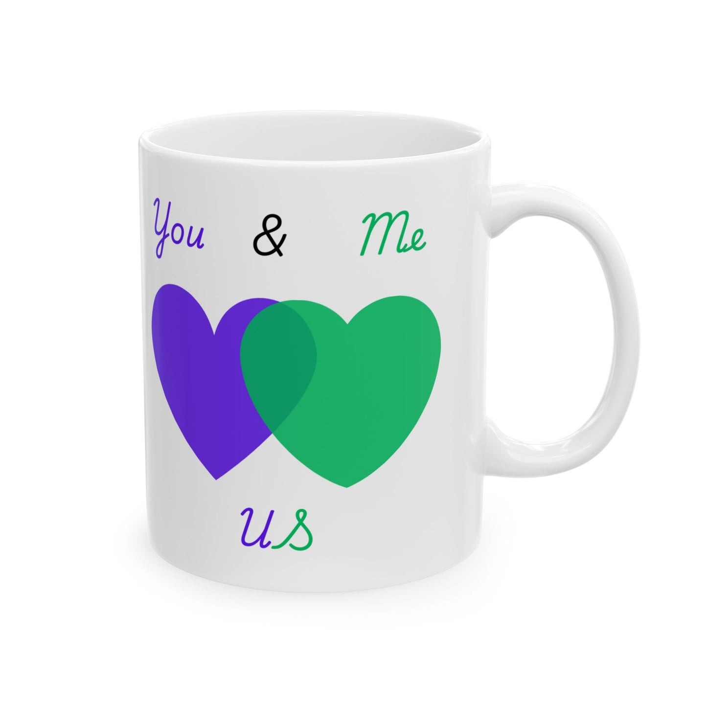 Purple and Green You & Me = US Heart Ceramic Mug - Perfect for Gifts and Celebrations