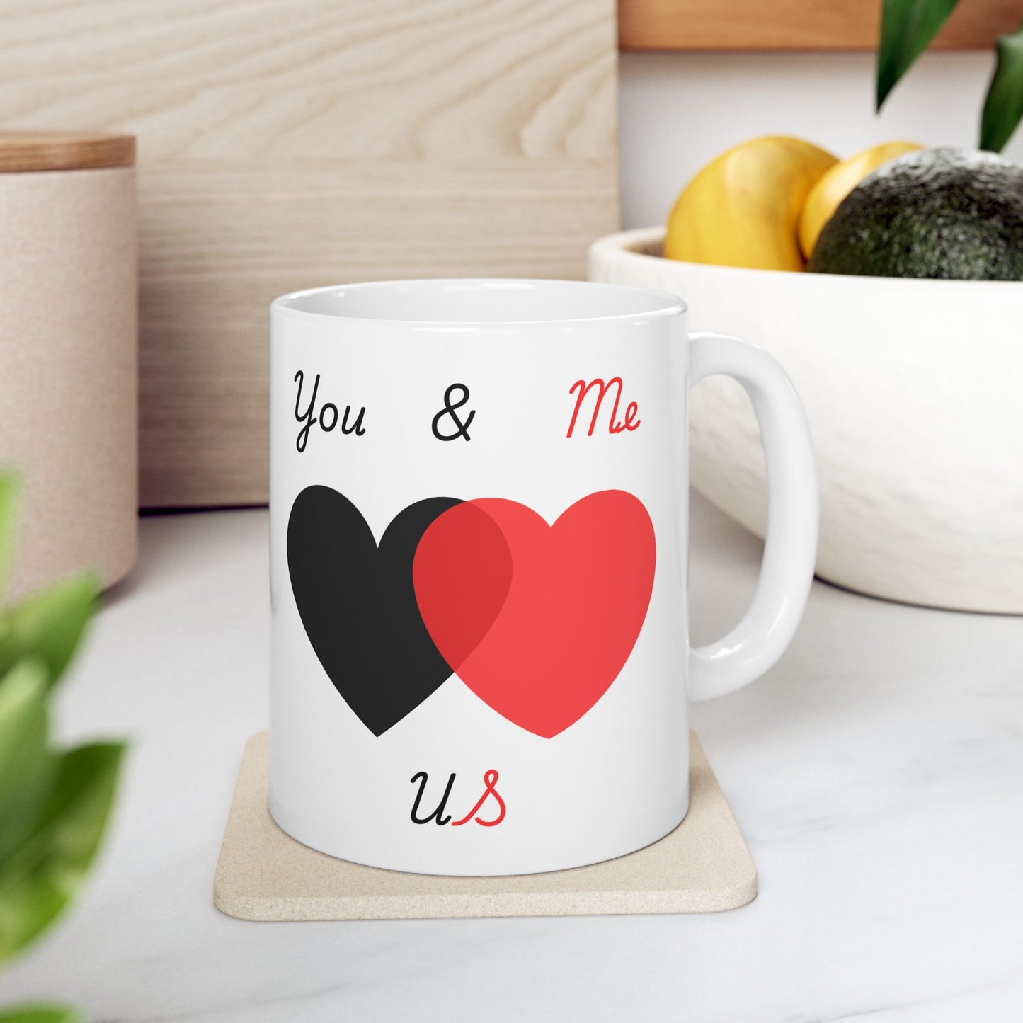 Black and Red You & Me = US Heart Ceramic Mug - Perfect for Gifts and Celebrations