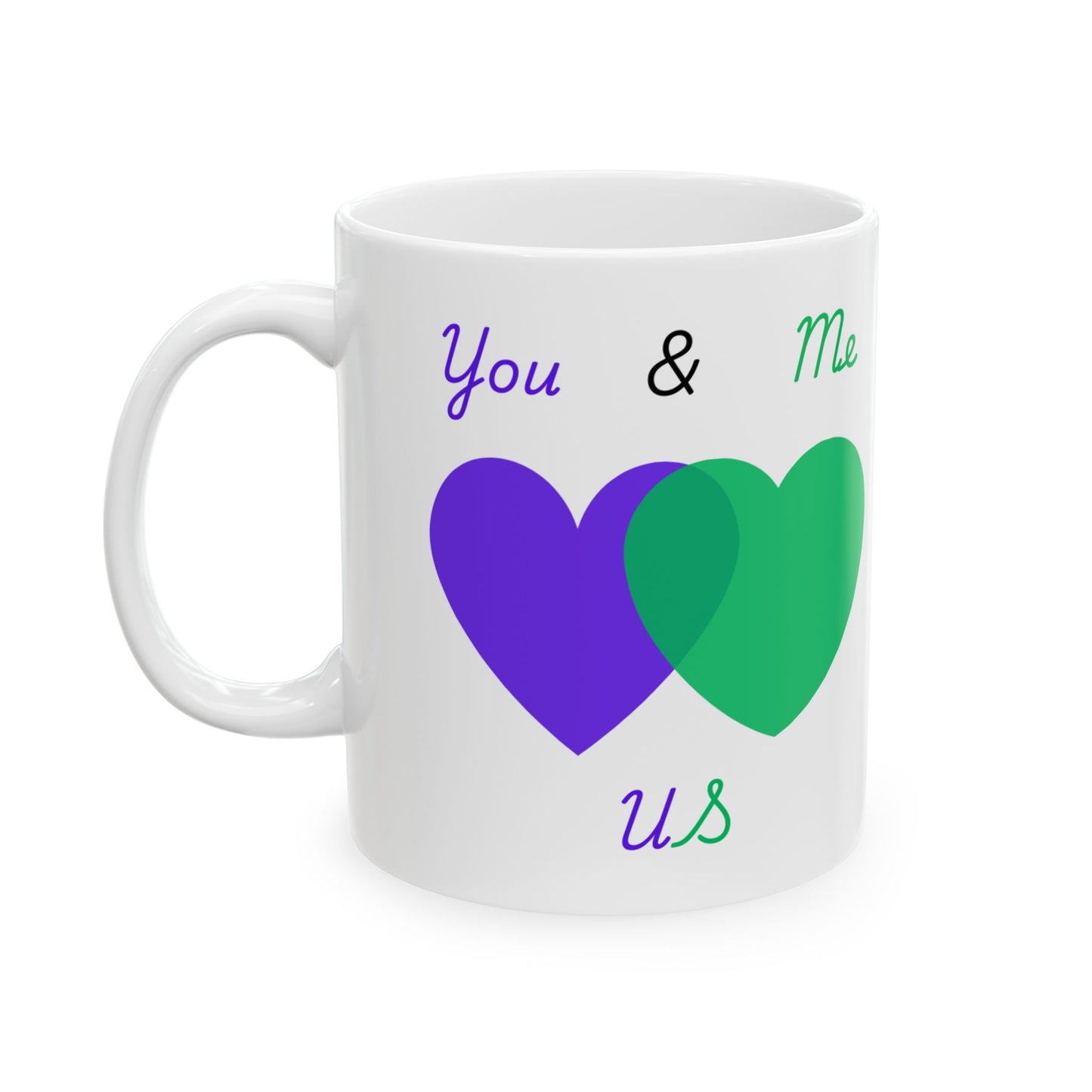 Purple and Green You & Me = US Heart Ceramic Mug - Perfect for Gifts and Celebrations