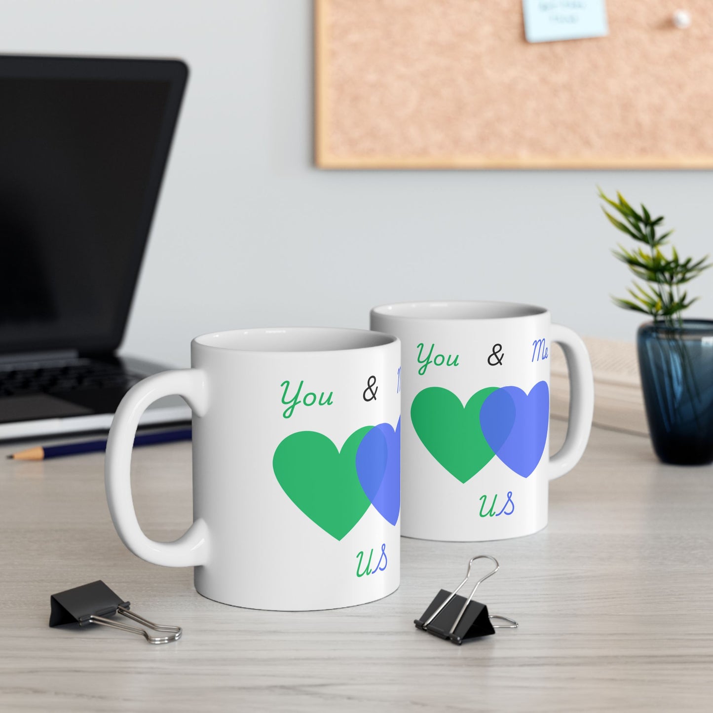 Green and Blue You & Me = US Heart Ceramic Mug - Perfect for Gifts and Celebrations